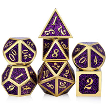 Load image into Gallery viewer, Fantasia Fairy, glittery Purple and Gold Metal dice set