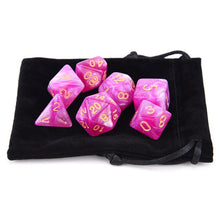 Load image into Gallery viewer, Pink Carina Nebula Dice Set for Dungeons and Dragons 7 pieces with black dice bag