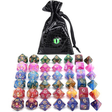 Load image into Gallery viewer, 42 Piece Nebula Dice Sets with Green Dragon Eye Dice Pouch