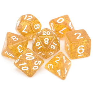 Yellow Glitter Dice Set 7 Piece