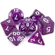 Load image into Gallery viewer, Violet Glitter Dice Set 7 Piece