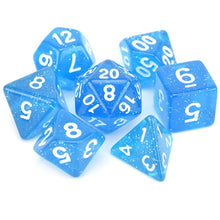 Load image into Gallery viewer, Frost Blue Glitter Dice Set 7 Piece