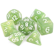 Load image into Gallery viewer, Olive Green Glitter Dice Set 7 Piece