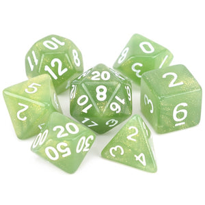 Olive Green Glitter Dice Set 7 Piece