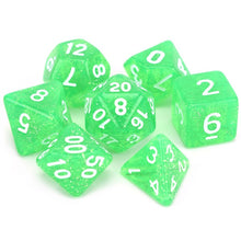 Load image into Gallery viewer, Lime Green Glitter Dice Set 7 Piece