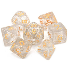 Load image into Gallery viewer, Transparent Glitter Dice Set 7 Piece