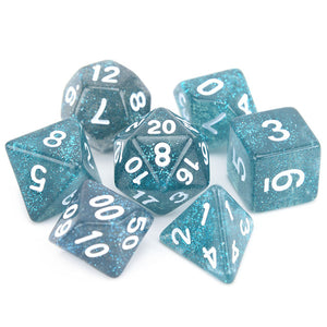 Teal Blue Glitter Dice Set 7 Piece