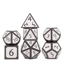 Load image into Gallery viewer, Oath of Devotion - White and Black Enamel Metal Dice Set 7 Piece