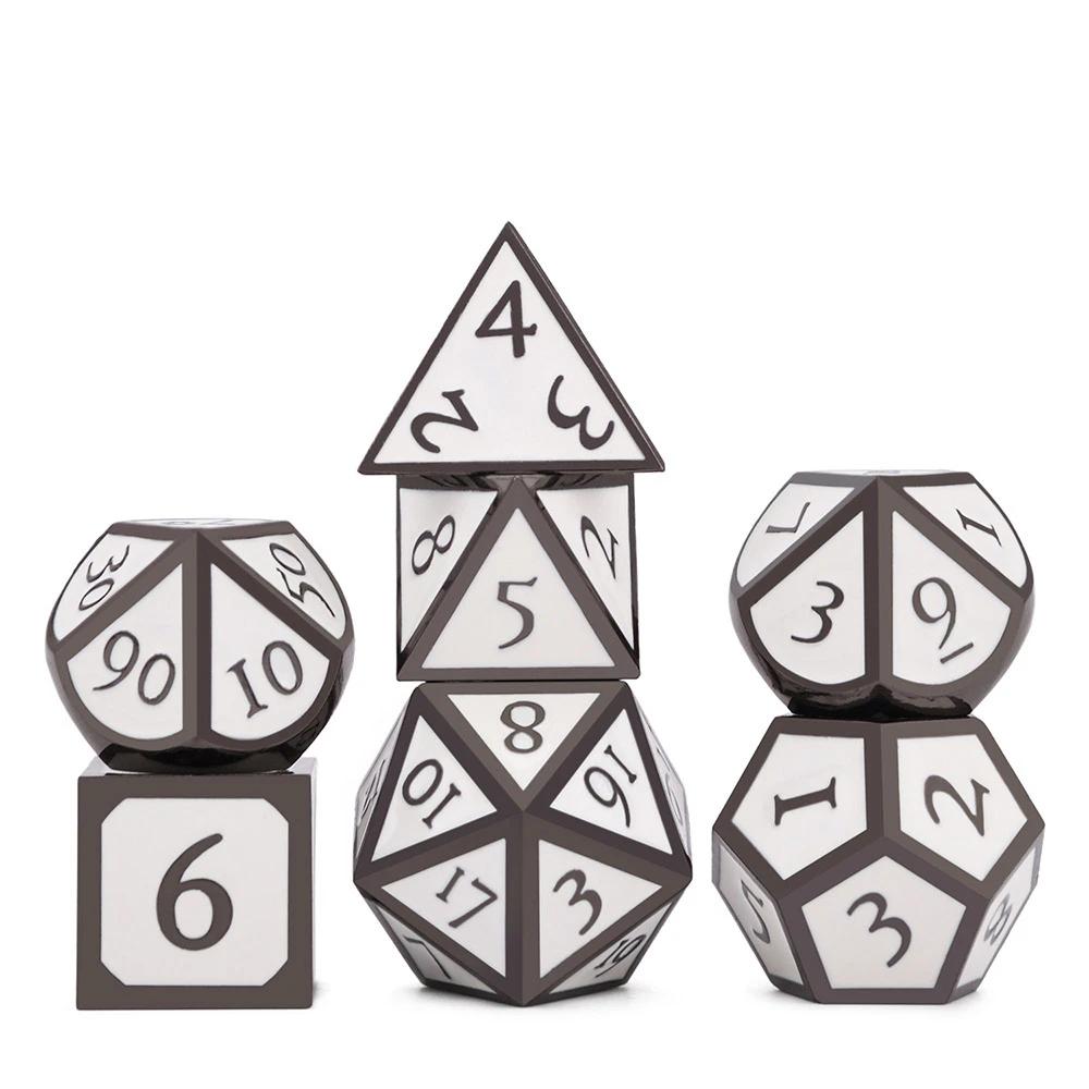 Oath of Devotion - White and Black Enamel Metal Dice Set 7 Piece