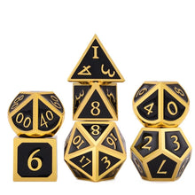 Load image into Gallery viewer, Royal Whelm - Black and Gold Enamel Metal Dice Set 7 Piece