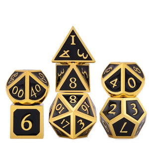 Royal Whelm - Black and Gold Enamel Metal Dice Set 7 Piece