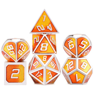 Orange Spectrum - Swirly Orange Metal Dice Set 7 Piece