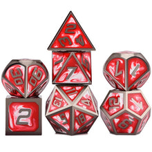 Load image into Gallery viewer, Abstract Red - Graffiti Style Red and White Swirl Metal Dice Set 7 Piece