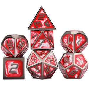 Abstract Red - Graffiti Style Red and White Swirl Metal Dice Set 7 Piece