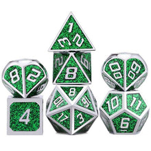 Load image into Gallery viewer, Pixel Green - Sparkly Green Metal Dice Set 7 Piece