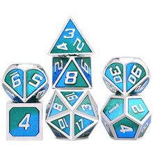 Load image into Gallery viewer, Watershed Basin - Sparkly Blue and Green Metal Dice Set 7 Piece