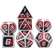 Load image into Gallery viewer, Tomb of Horror - Graffiti Style Black and Red Swirl Metal Dice Set 7 Piece