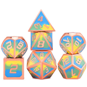 Summertime Shine - Graffiti colour Blue, Green and Yellow Metal Dice Set 7 Piece