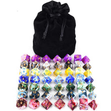 Load image into Gallery viewer, 49 pieces of Marble RPG Dice Bundle with purple black dice bag