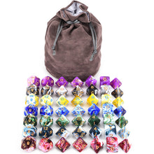 Load image into Gallery viewer, 49 pieces of Marble RPG Dice Bundle with purple gray dice bag