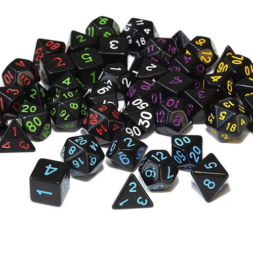 Assorted Black Opaque Dice Set  7 Piece