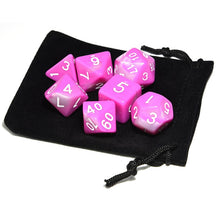 Load image into Gallery viewer, Pink and White Marble Dice Set B with dice pouch