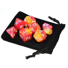 Load image into Gallery viewer, Red and Yellow Marble Dice Set B with dice pouch