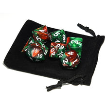 Load image into Gallery viewer, Green and Brown Marble Dice Set B with dice pouch