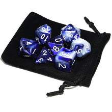 Load image into Gallery viewer, Blue and White Marble Dice Set B with dice pouch