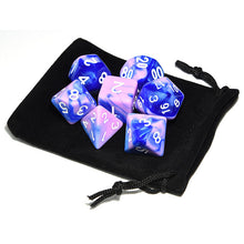 Load image into Gallery viewer, Pink and Blue Marble Dice Set B with dice pouch