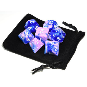 Pink and Blue Marble Dice Set B with dice pouch