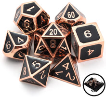 Load image into Gallery viewer, Polished Black and Bronze Metal Dice Set | 7 Piece