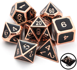 Polished Black and Bronze Metal Dice Set | 7 Piece