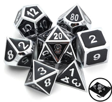 Load image into Gallery viewer, Polished Black and Silver Metal Dice Set | 7 Piece