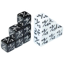 Load image into Gallery viewer, stacked up Positive/Negative Dice Counters for Magic The Gathering | 6 white piece | 6 black piece