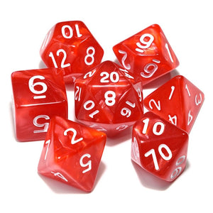 Ruby Swirl Pearl Dice Set with White Font