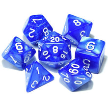 Load image into Gallery viewer, Sapphire Swirl Pearl Dice Set with White Font