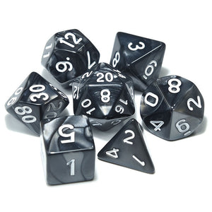 Obsidian Swirl Pearl Dice Set with White Font