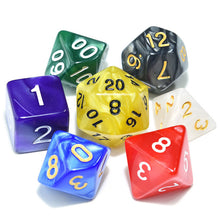 Load image into Gallery viewer, Multicolour Swirl Pearl Dice Set with multicolour Font