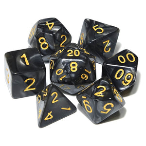 Obsidian Swirl Pearl Dice Set with Gold Font