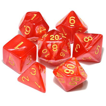 Load image into Gallery viewer, Ruby Swirl Pearl Dice Set with Gold Font