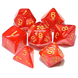 Ruby Swirl Pearl Dice Set with Gold Font