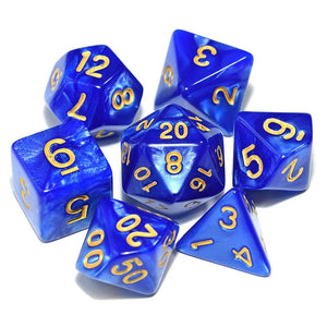 Sapphire Swirl Pearl Dice Set with Gold Font