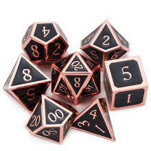 Load image into Gallery viewer, Glossy Black and Bronze Metal Dice Set | 7 piece