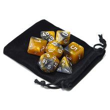 Load image into Gallery viewer, Yellow and Gray Marble Dice Set A with dice pouch