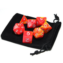 Load image into Gallery viewer, Red and Yellow Marble Dice Set A with dice pouch