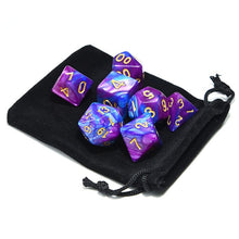 Load image into Gallery viewer, Purple and Blue Marble Dice Set A with dice pouch